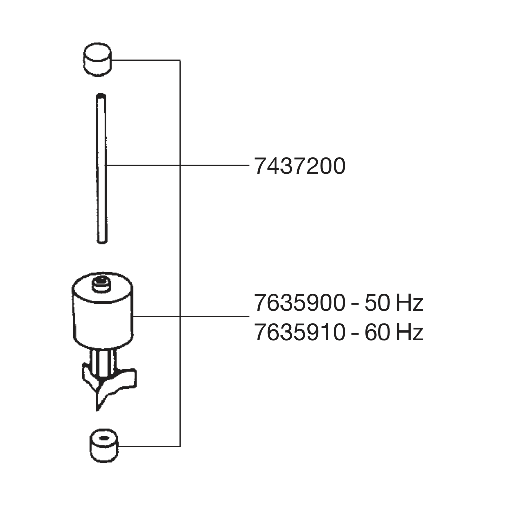 EHEIM Achse mit Tüllen 7437200 – Original-Ersatzteilzeichnung, Einbauposition am Pumpenrad