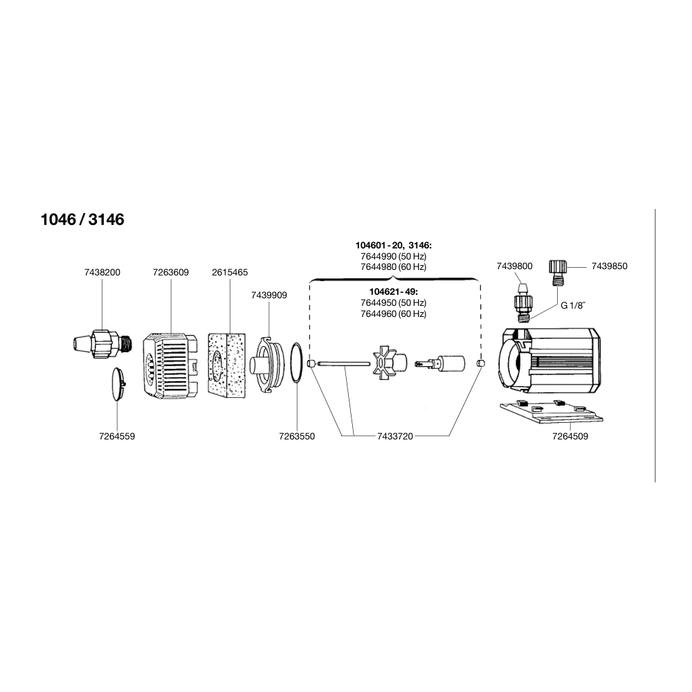 EHEIM Pumpenrad 7644950 – Original-EHEIM-Explosionszeichnung universal 300 Typ 104621–49