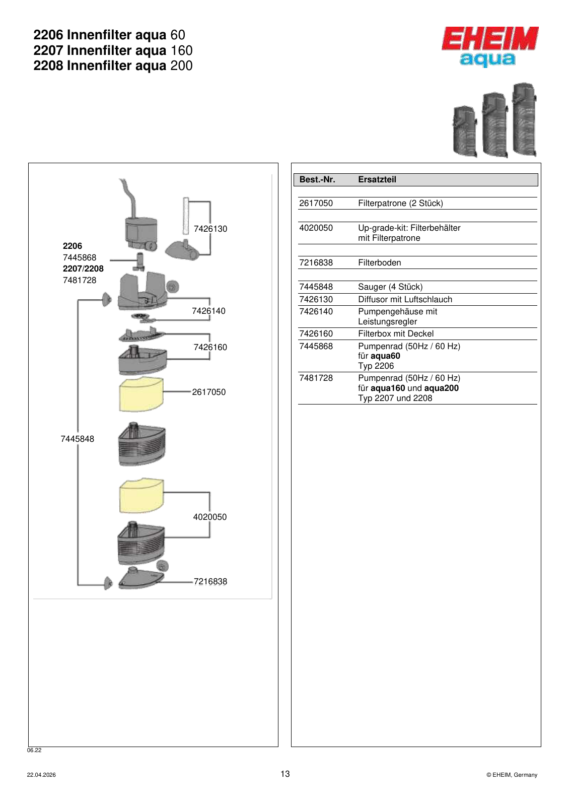 Original EHEIM Ersatzteilzeichnung – 7426140