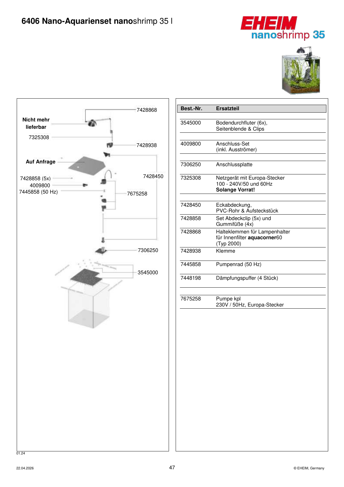 Original EHEIM Ersatzteilzeichnung – 7428450