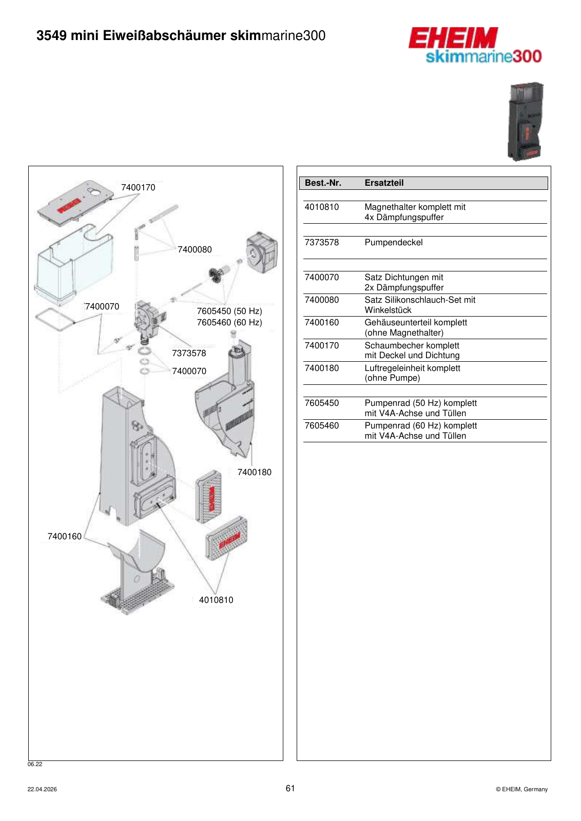 Original EHEIM Ersatzteilzeichnung – 7605460