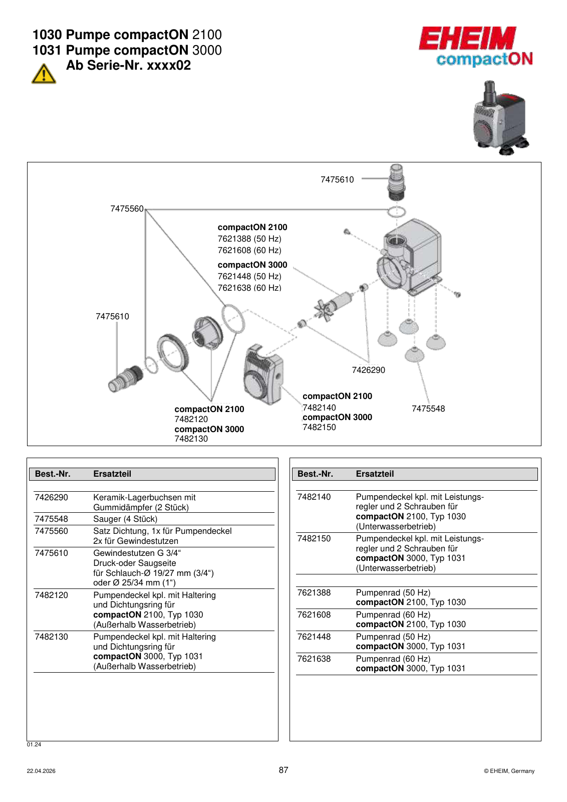 Original EHEIM Ersatzteilzeichnung – 7482140