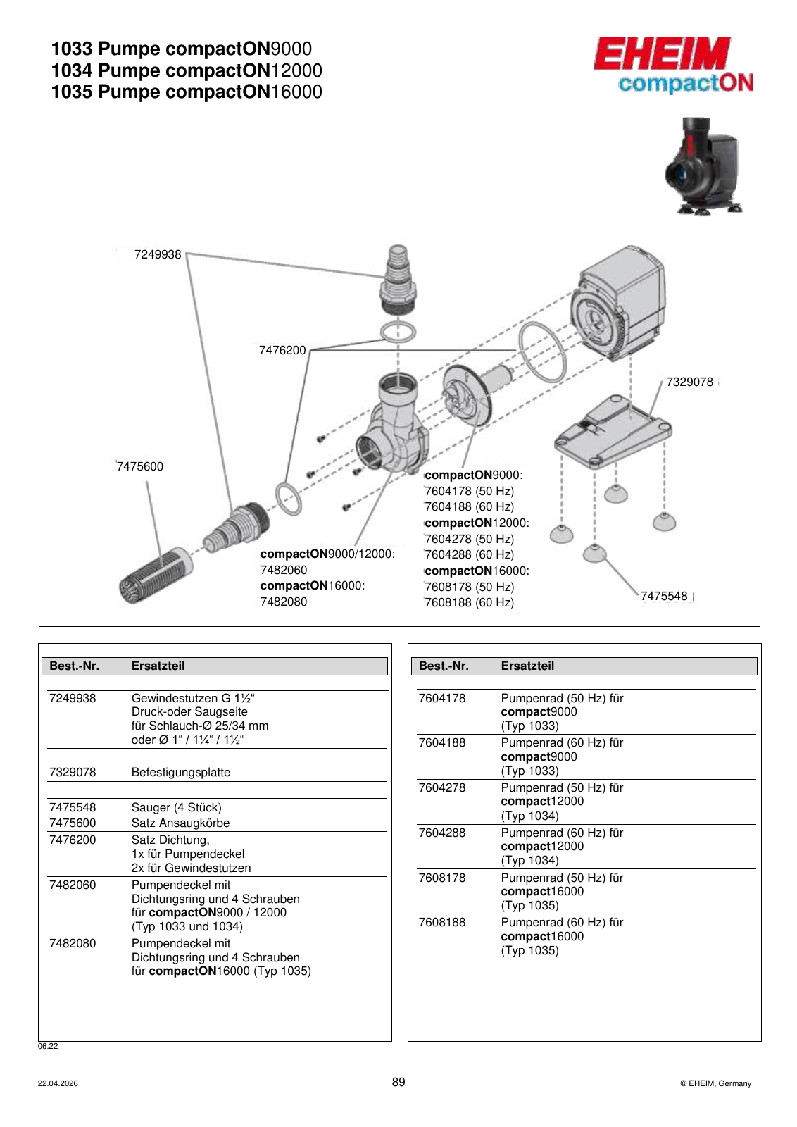 Original EHEIM Ersatzteilzeichnung – 7482080
