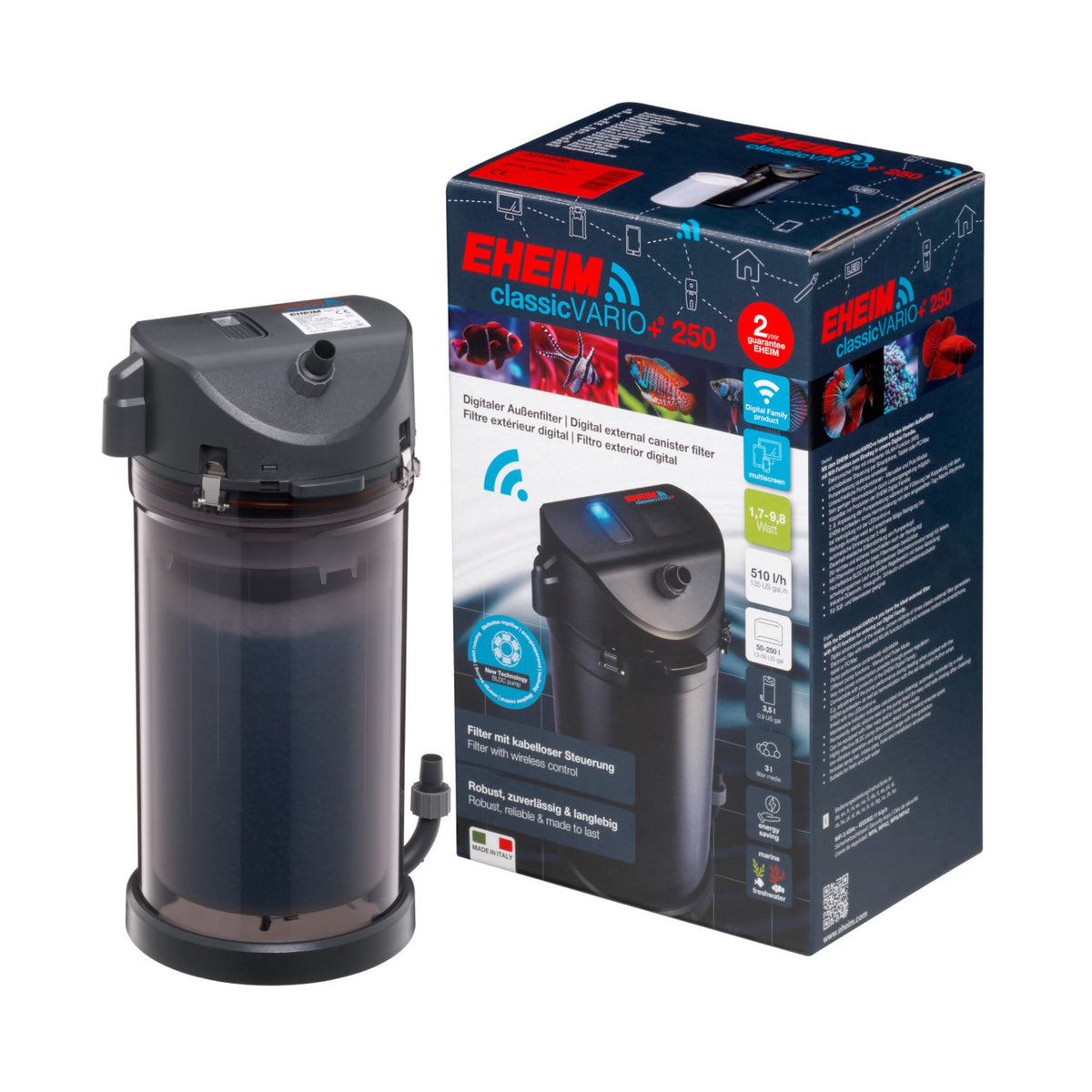 Filtre externe EHEIM classicVARIO+e 250 pour aquariums jusqu'à 250 litres (2214)