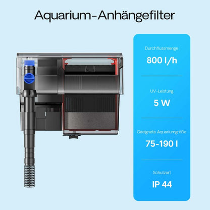 SunSun CBG-800 Hang On Filter mit UVC, 800 l/h, für Aquarien bis 190 Liter