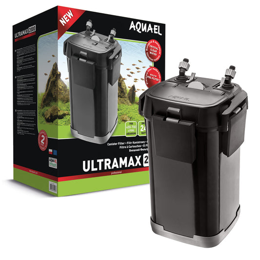 Aquael ULTRAMAX 2000 Außenfilter, original Aquael-Produktfotografie mit Verpackung