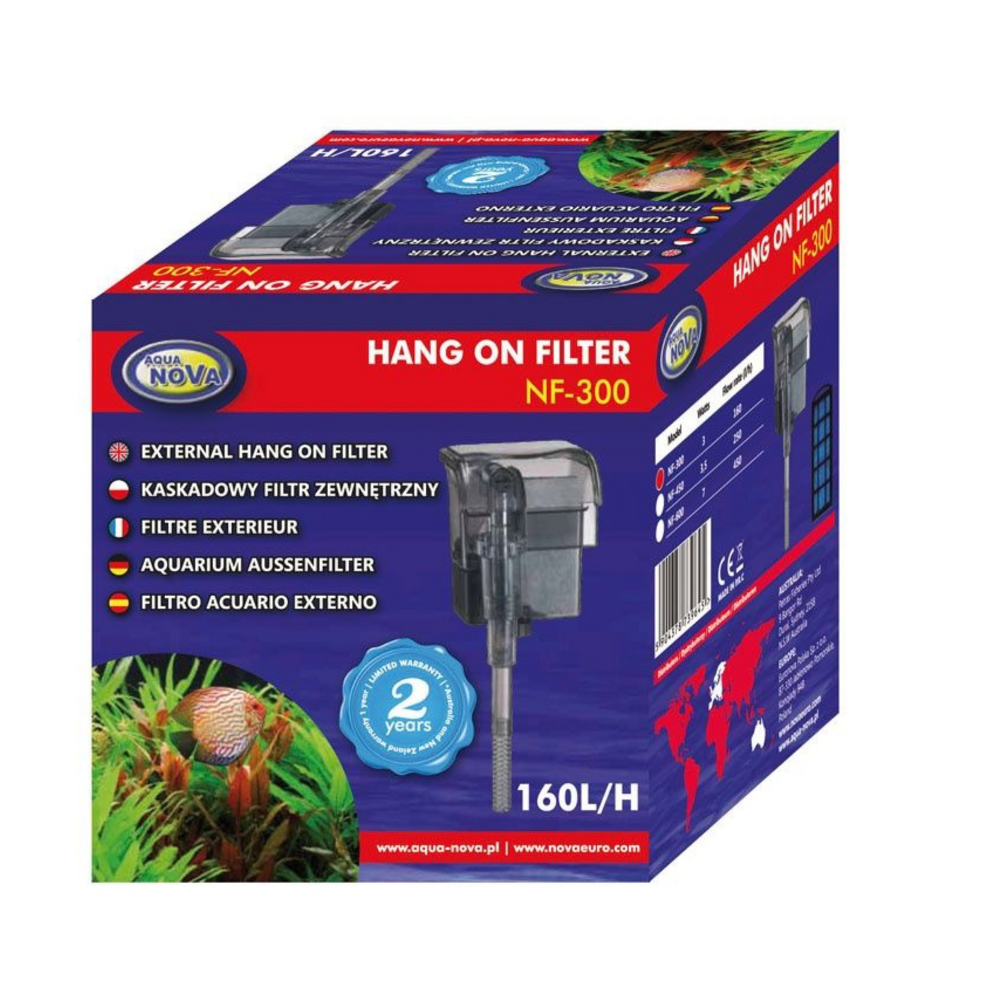 Aquanova NF-300 Aquarium Hang On Filter 160l/h für Aquarien bis 60 Liter