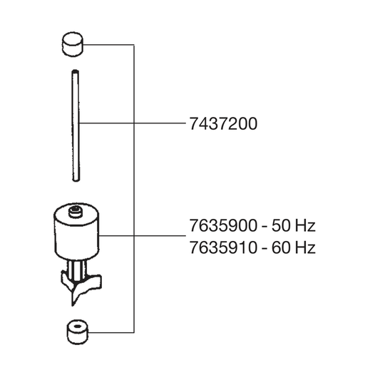 EHEIM Achse mit Tüllen 7437200 – Original-Ersatzteilzeichnung, Einbauposition am Pumpenrad