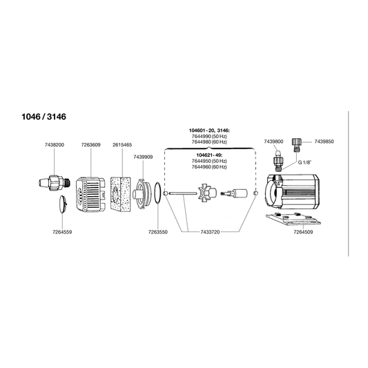 EHEIM Pumpenrad 7644950 – Original-EHEIM-Explosionszeichnung universal 300 Typ 104621–49