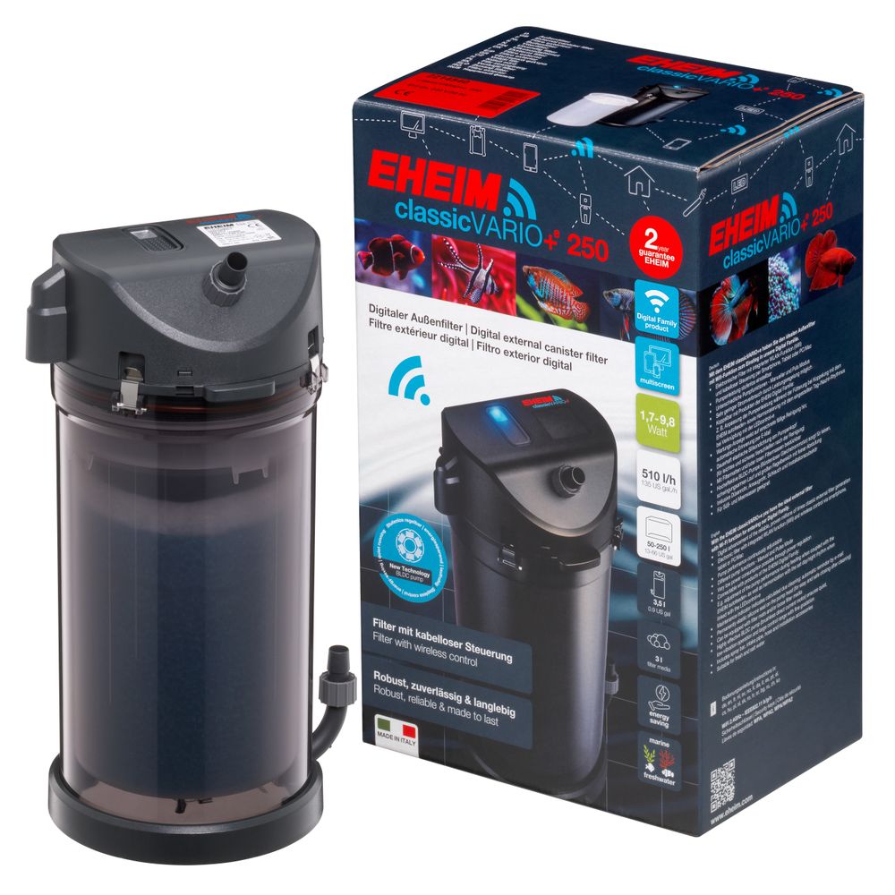 EHEIM classicVARIO+e 250 Außenfilter für Aquarien bis 250 Liter (2214) – offizielles Herstellerbild eheim.com, quadratisch 1000 × 1000