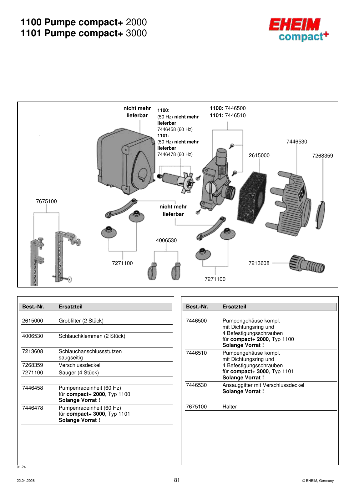 Original EHEIM Ersatzteilzeichnung – 7446510