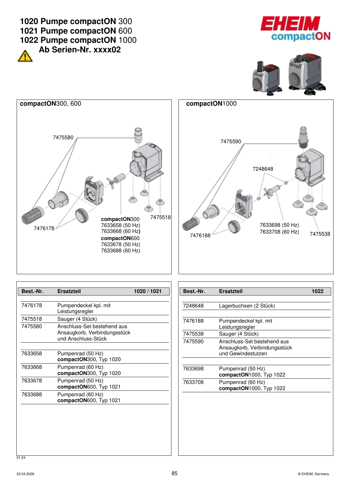 Original EHEIM Ersatzteilzeichnung – 7476188