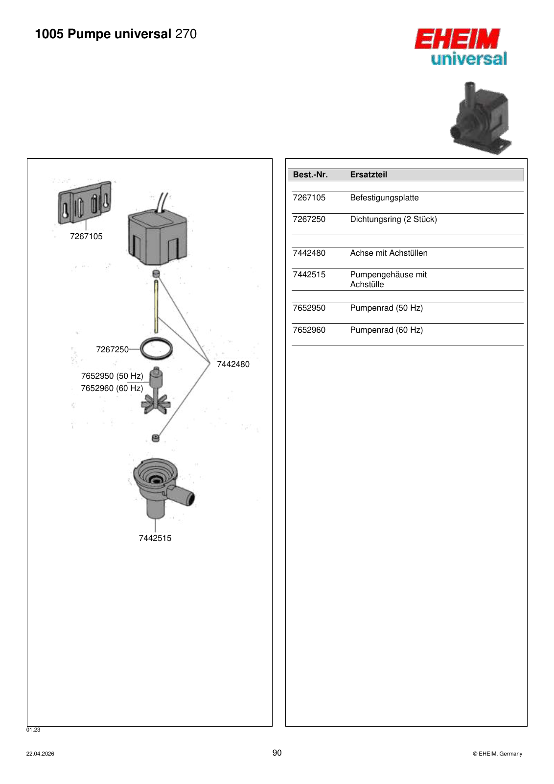 Original EHEIM Ersatzteilzeichnung – 7442515
