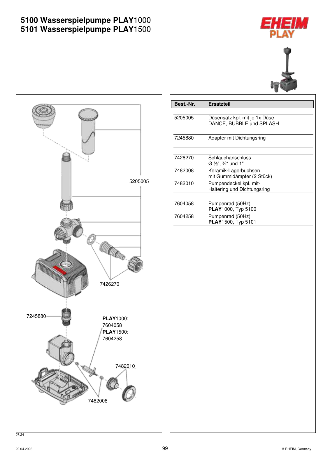 Original EHEIM Ersatzteilzeichnung – 7482008