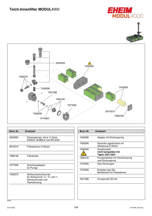 Original EHEIM Ersatzteilzeichnung – 7426300