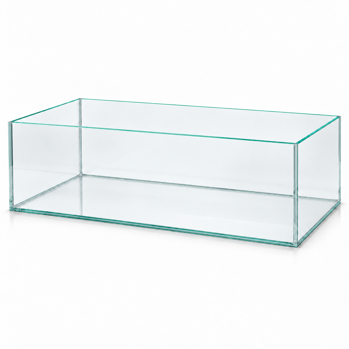 Terra-Natur Aquarium 76 × 38 × 22 cm mit transparenter Silikonverklebung auf weißem Hintergrund