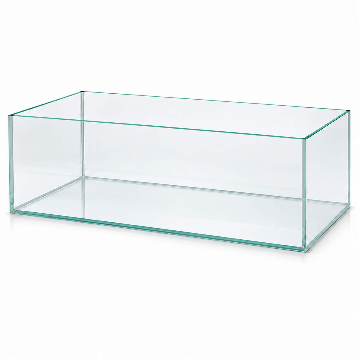 Terra-Natur Aquarium 76 × 38 × 25 cm mit transparenter Silikonverklebung auf weißem Hintergrund