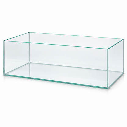 Terra-Natur Aquarium 76 × 38 × 25 cm mit transparenter Silikonverklebung auf weißem Hintergrund