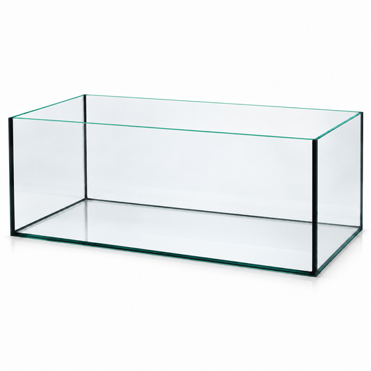 Terra-Natur Aquarium 76 × 38 × 30 cm mit schwarzer Silikonverklebung auf weißem Hintergrund