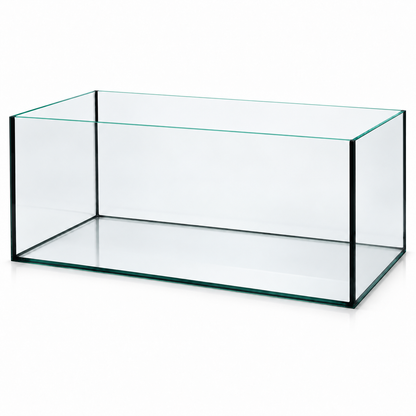 Terra-Natur Aquarium 76 × 38 × 35 cm mit schwarzer Silikonverklebung auf weißem Hintergrund