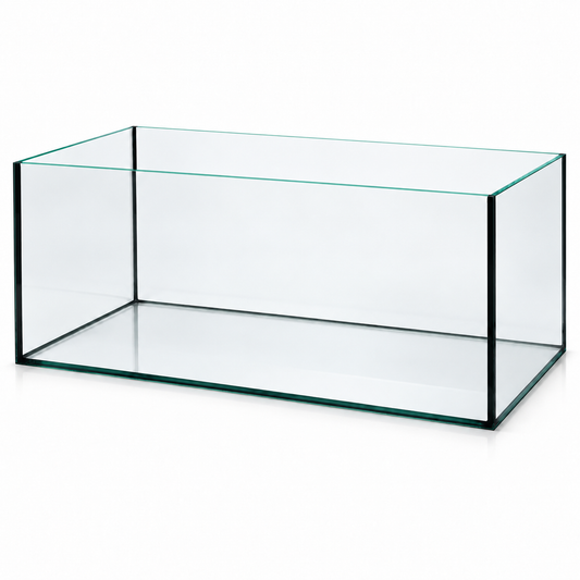 Terra-Natur Aquarium 76 × 38 × 35 cm mit schwarzer Silikonverklebung auf weißem Hintergrund