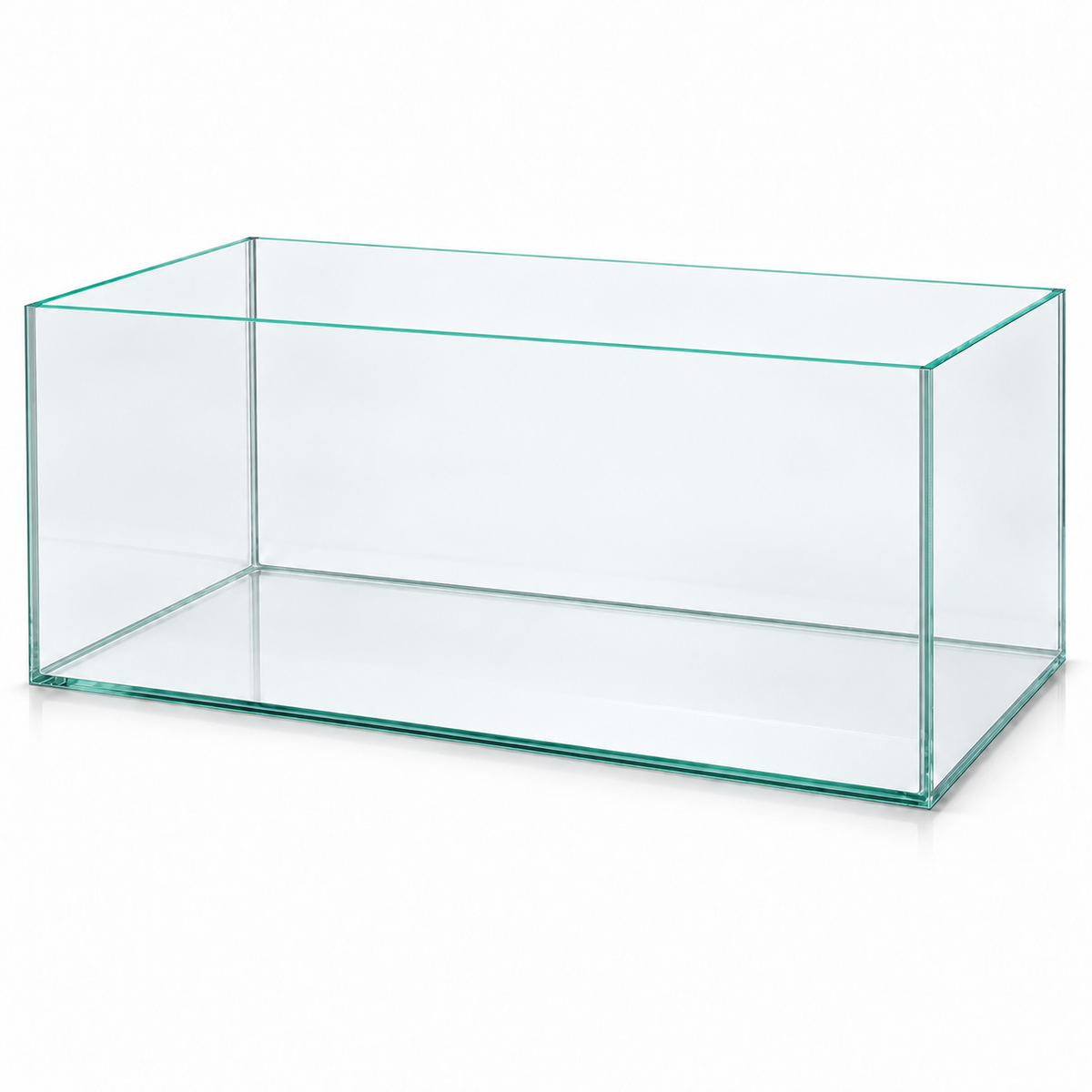 Terra-Natur Aquarium 76 × 38 × 35 cm mit transparenter Silikonverklebung auf weißem Hintergrund