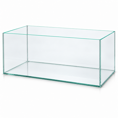 Terra-Natur Aquarium 76 × 38 × 35 cm mit transparenter Silikonverklebung auf weißem Hintergrund