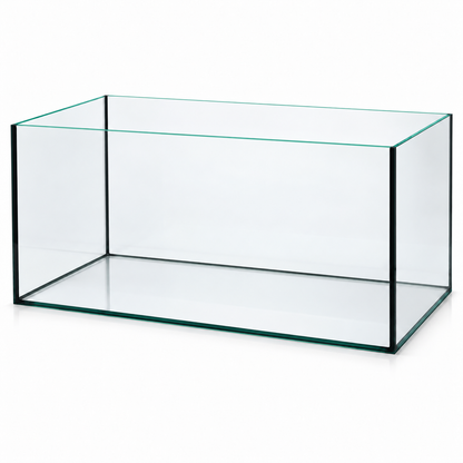 Terra-Natur Aquarium 76 × 38 × 40 cm mit schwarzer Silikonverklebung auf weißem Hintergrund