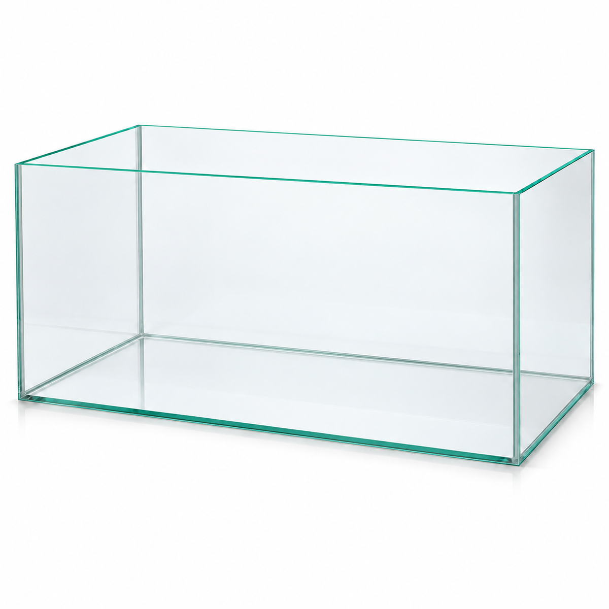Terra-Natur Aquarium 76 × 38 × 40 cm mit transparenter Silikonverklebung auf weißem Hintergrund