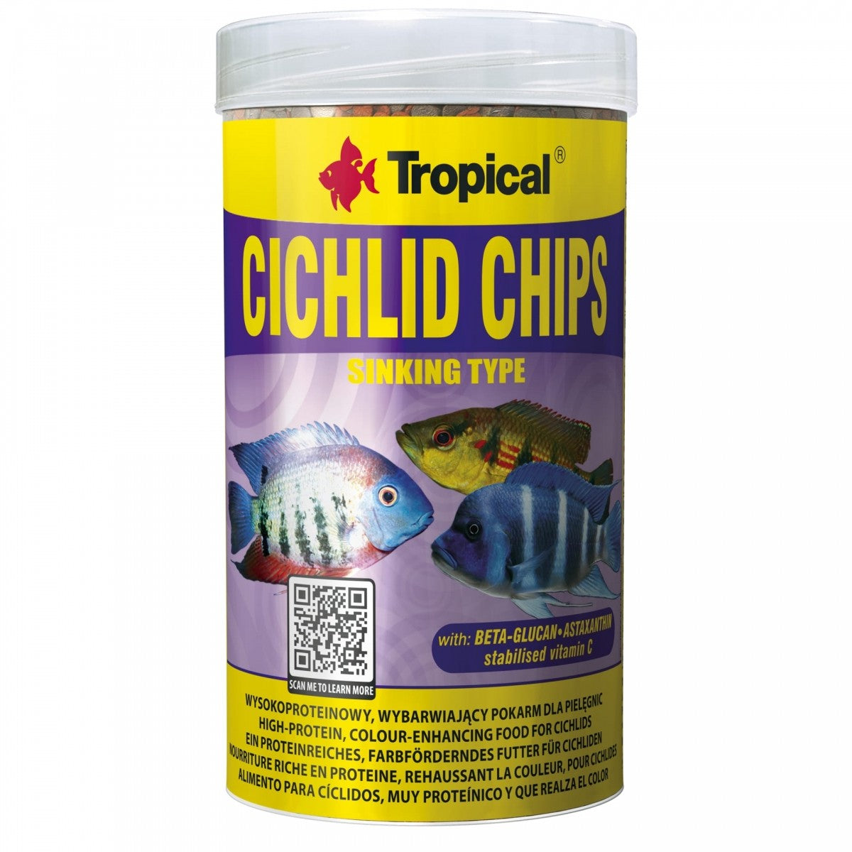 Tropical Cichlid Chips – vollständige Originaldose, langsam sinkendes Buntbarschfutter