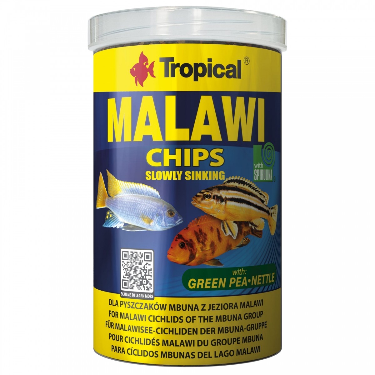 Tropical Malawi Chips – komplette Futterdose mit sichtbarem Deckel und Boden